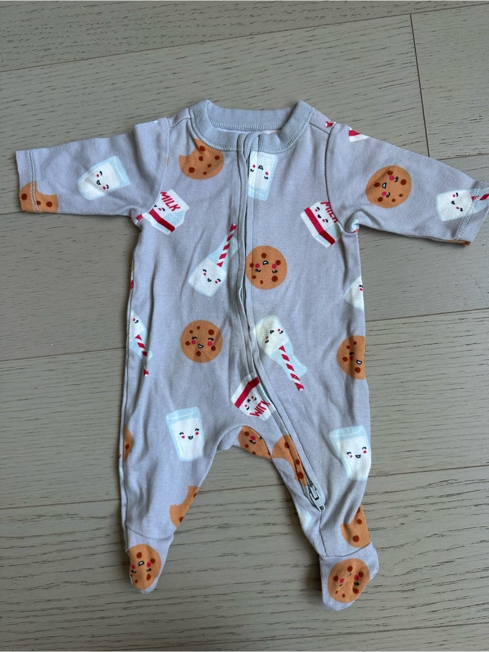 Old Navy Gray Footed One-Piece with Cookie & Milk Print